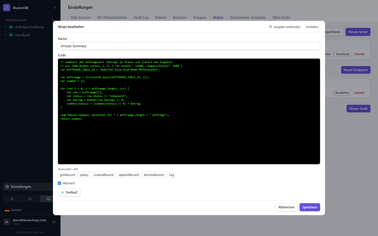IllusionDB: Script editor